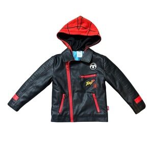 Disney Store Marvel Spider-Man Hooded Faux Leather Moto Jacket 4